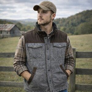 NEW Red Head Ranch Men's Vest Medium Chore Herringbone Western Faux Leather READ